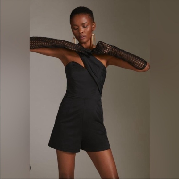 Anthropologie Hutch black one shoulder romper - Picture 1 of 10